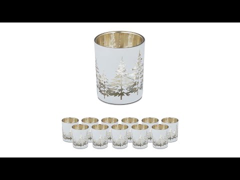 Teelichthalter Tannenbaum 12er Set Gold - Weiß - Glas - 7 x 9 x 7 cm