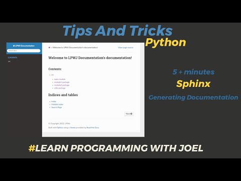 Sphinx - How to generate documentation from python doc strings - Five + Minutes on Tips and Tricks
