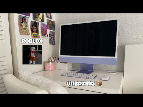 purple M1 IMac unboxing 24” 💜 | first impressions + playing roblox