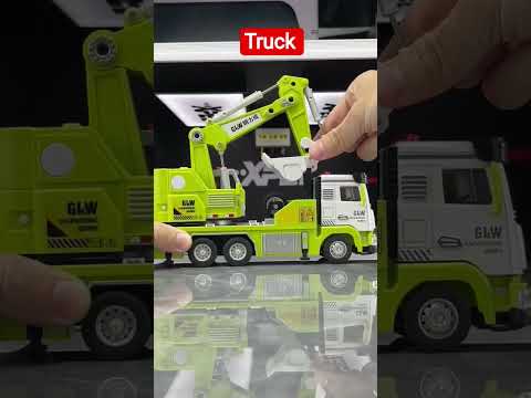 toy model of flatbed truck carrying Jcb 3DX backhoe loader and crane excavator #diecast #viral #jcb