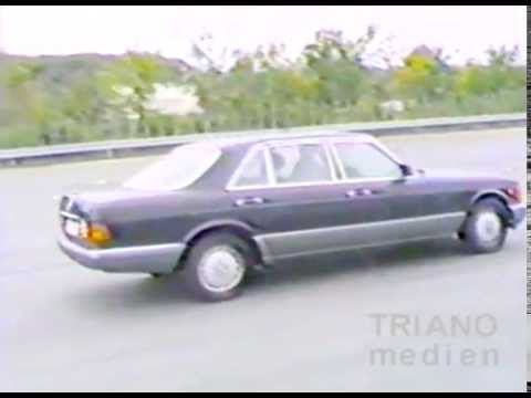 Mercedes-Benz S-Klasse W 126 Serie 2 im Schleuderdrift auf Teststrecke 15. Oktober 1987