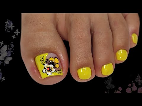 UÑAS DECORADAS PARA PIES CON FLOR FÁCIL #miarteentusuñas  🌺