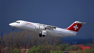 Swiss Avro RJ100 - Landing and Take Off at Leipzig/Halle Airport (Germany)