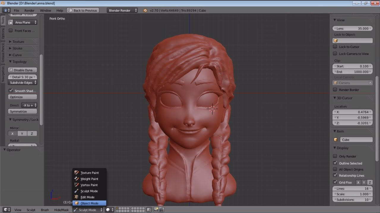 Anna Frozen Blender Sculpting TimeLapse