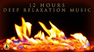 12 Hours of Calming Slow Motion Fireplace Footage: Relaxing Deep Meditation Music for Stress Relief