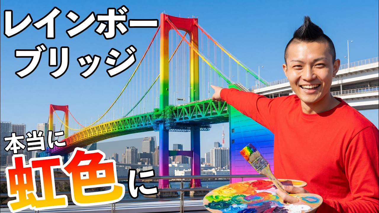 レインボーブリッジが普通の色していたので、虹色にして差し上げました。