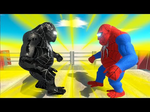 FAMILY SPIDERMAN DINOSAUR vs VENOM T-Rex DEATH RUN  - Animal Revolt Battle Simulator