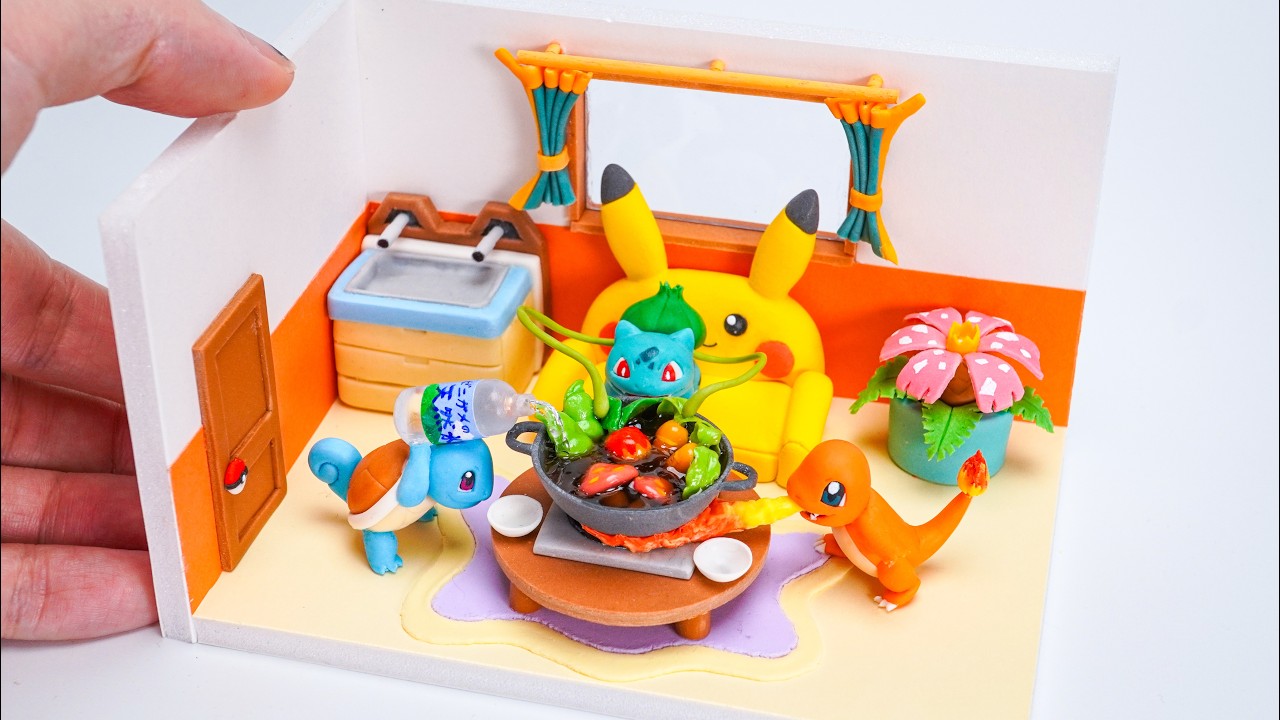 I Made a Clay Room Where the Original Pokémon Starters Are Cooking Dinner