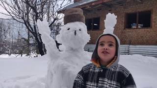 Making of snow man in Kashmir