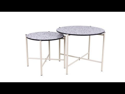 MaximaVida salontafel set Lucca 62 en 49 cm kruisframe ivoor - HPL terrazzo look