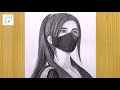 Girl with Face Mask Drawing | Best Friend Drawings | How to Draw a Girl with Mask - step by step