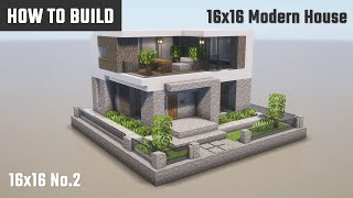 マイクラ建築：モダンな家の作り方。テラス付き。16x16 No.2【Minecraft】