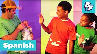 Learn Spanish - say hello with BASHO & FRIENDS! Buenos dias is hello in Spanish - LIVE