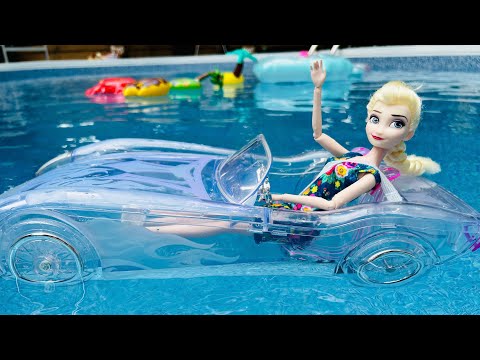 WATER CAR ! Elsa Unboxing her New car - pool - fun - water