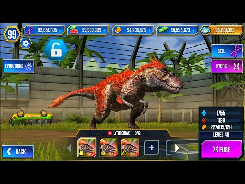 LYTHRONAX OPEN UNLOCK X3 MAXED FULL BATTLE | JURASSIC WORLD THE GAME