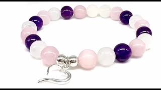 Minerální náramek růženín, křišťál, ametyst - LILIE (stříbro Ag925)