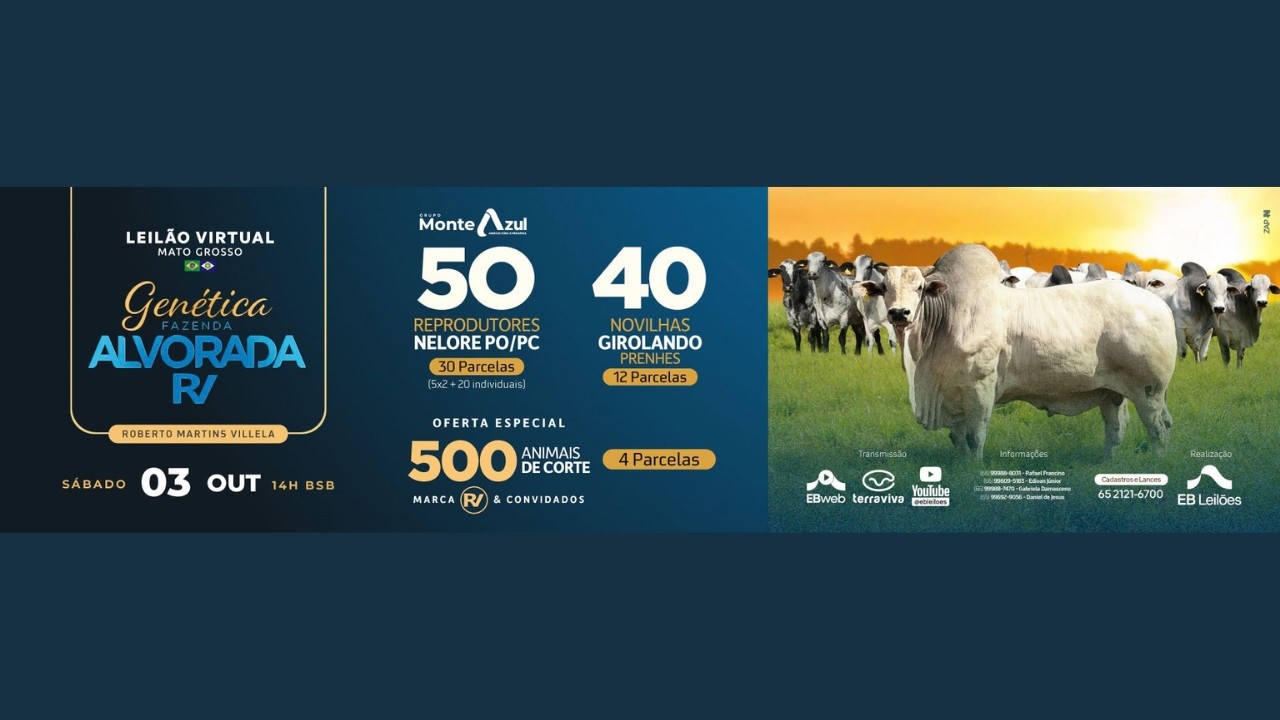 LEILÃO VIRTUAL GENÉTICA FAZENDA ALVORADA RV | 03/10/2026 – 14H