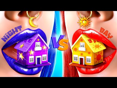 Light VS Dark! One Colored House Challenge! Day Mermaid VS Night Mermaid!