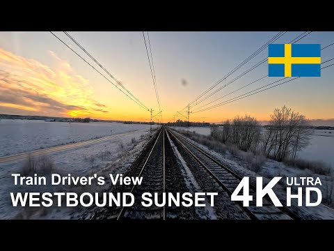 4K CABVIEW: Into the sunset on westbound trip (Hagalund-Falköping)
