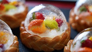 달고나 대신 스노우 볼 과일 타르트 Snowglobe shape Fruit Tart instead of Dalgona / Vanilla Crème Diplomate l 컵 계량