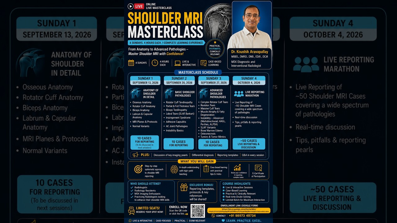 🚨 SHOULDER MRI MASTERCLASS – ONLINE LIVE 🚨   Register from link in description.
