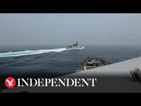Taiwan Strait: Footage released of near miss between Chinese warship and US destroyer