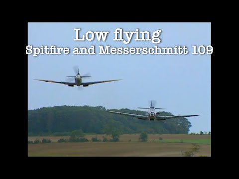 Messerschmitt 109 and Spitfire low passes over the camera - Great sound!