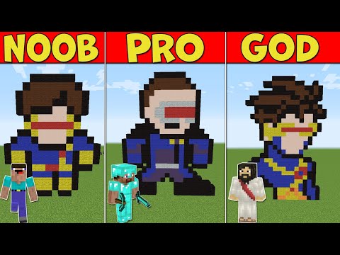 Minecraft - NOOB vs PRO vs GOD: X-Men Cyclops Challenge in Minecraft PIXEL ART Battle