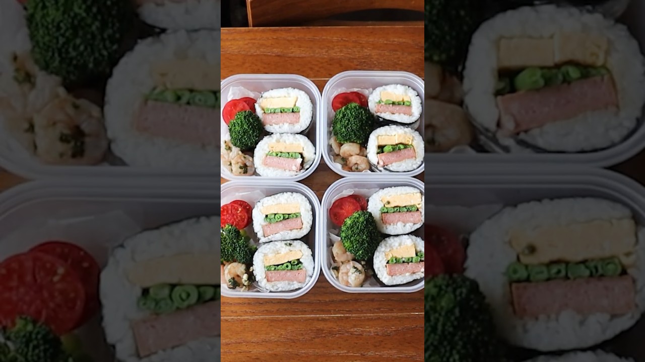 照り焼きスパムの巻きおにぎり弁当🍙🍖💖