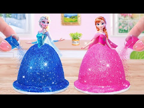 A Beautiful Cake Of ELSA & Anna❄️Perfect Miniature Disney Princess Pull Me Up Cake Decoration Ideas