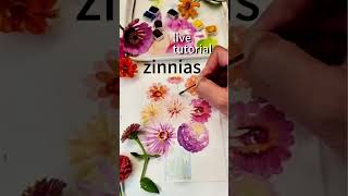 Zinnia watercolor painting tutorial for beginners! Step by step, real-time, watercolor tutorial! 🥰