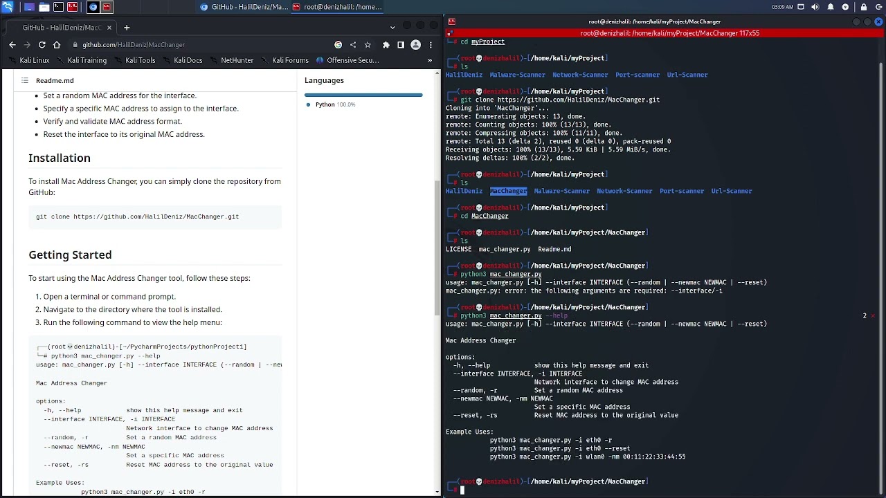 Changing Mac Address with Python (kali linux & linux)