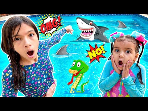 Julinha, Manu e o pai vão nadar na piscina