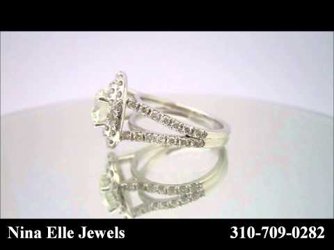 Round Cut Double Halo Split Shank Diamond Engagemet Ring R181