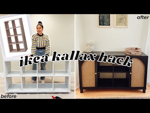 HACKING AN IKEA KALLAX SHELF INTO THE SIDEBOARD OF MY DREAMS! | DIY Arch Doors, Faux Cane Webbing