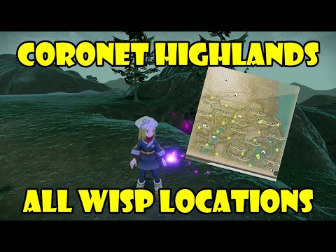 All Wisp locations in Coronet Highlands. Map with markings. Pokemon Legends Arceus