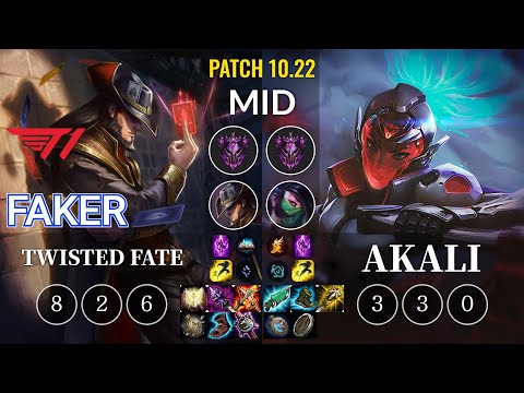 T1 Faker Twisted Fate vs Akali Mid - KR Patch 10.22
