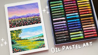 painting calming landscapes 🌷 arrtx oil pastels unboxing and review 🌤️