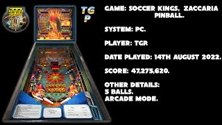 Soccer Kings - Zaccaria Pinball - Arcade, 5 balls - 47,275,620 points.