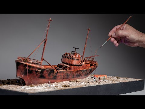 A Decaying Shipwreck Lays In The Middle Of The Wasteland. | #diorama | #scalemodel | #resin