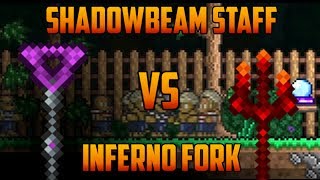 Terraria - Shadowbeam Staff vs Inferno Fork against Pirate Invasion [Super Terraria]