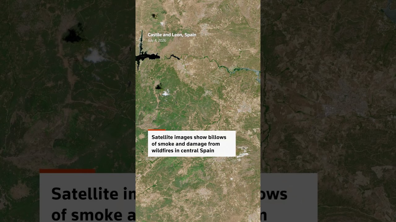 Satellite imagery documents Spain wildfires in central regions