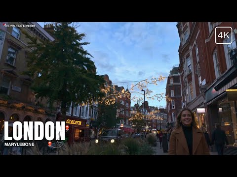 Luxury London Walk: New Cavendish St to Marylebone High St (Autumn Twilight 4K)