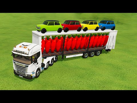 TRANSPORTING CARROTS AND MINI COOPER CARS WITH SCANIA TRUCK - FS22