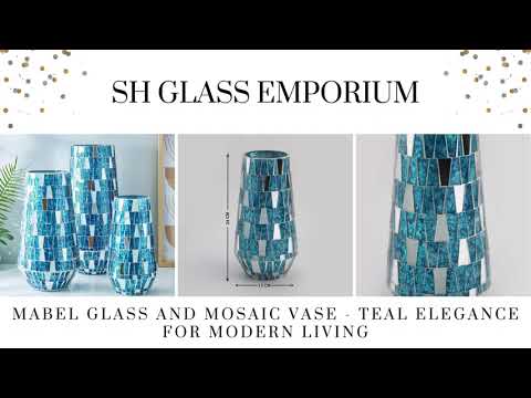 Mabel glass and mosaic vase - teal elegance for modern livin...