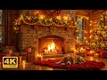 Cozy Christmas Fireplace Ambience Relaxing Holiday Ambience With Sleeping Dog Soft Music
