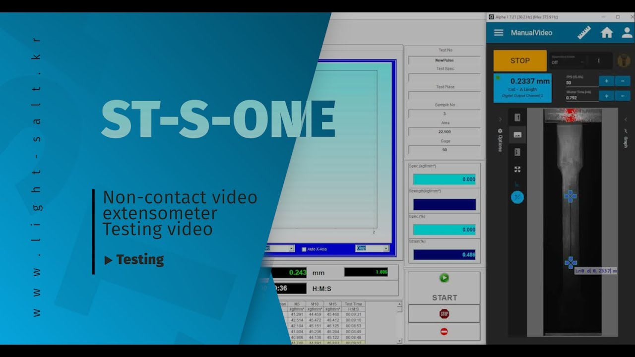 비디오신율계 장착 금속 인장시험 (Tensile test on video extensometer S-ONE)