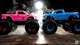 RC Monster Truck Tug of War: Red vs Blue Backyard Battle!