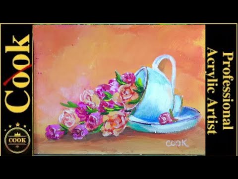 How to Paint Tea Roses in a Tea Cup in Acrylics the Easy Way