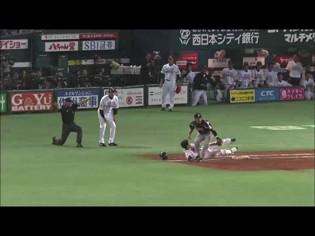 ユニフォーム破れた!! ホークス長谷川 気迫のヘッドスライディングでタイムリー内野安打!! 2014/3/28 H-M